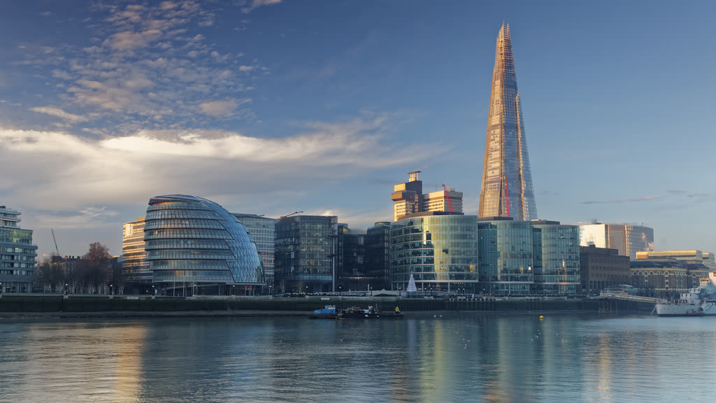 The Shard and City Hall on the south bank of the Thames in London