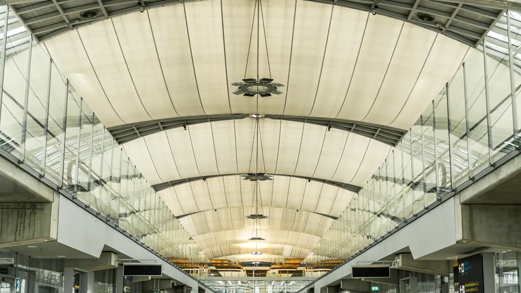 The curved roof of the terminal at Suvarnabhumi Airport, Bangkok